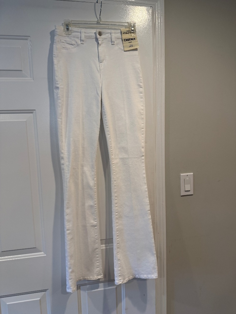 NWT L'Agence Women's White High-Rise Selma Bootcut Cotton Denim Jeans Pants S 26